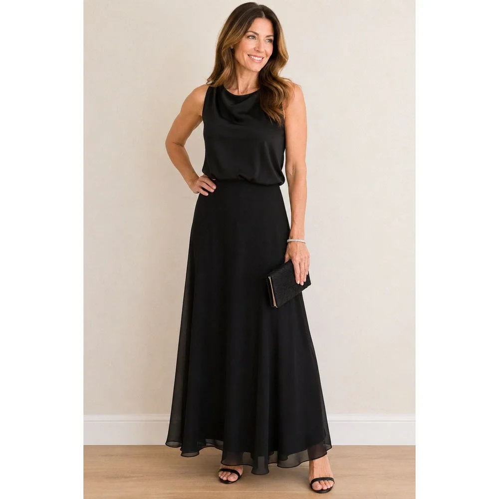 Adrianna Papell‎ Evening Essentials Black Chiffon Maxi Skirt 16 Formal Elegant